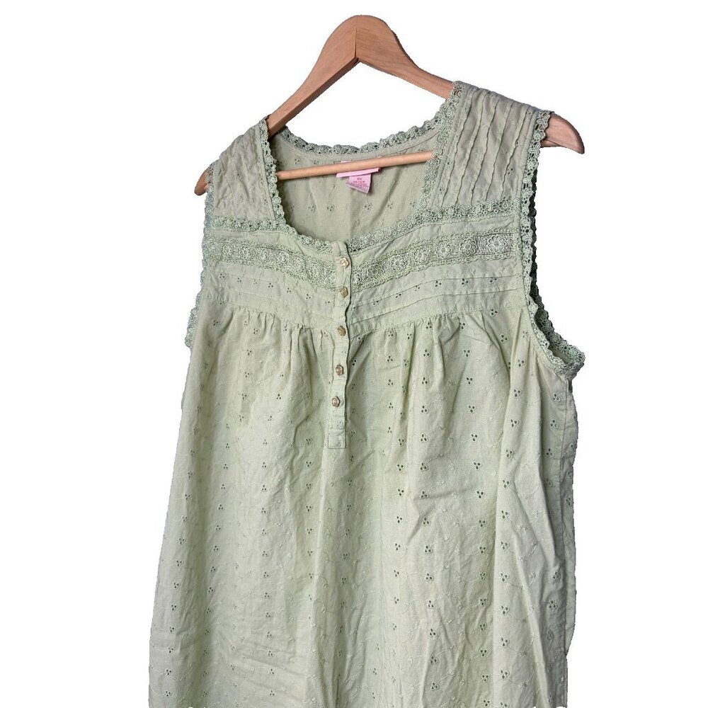 SERENADA Nightgown Womens 14/16 Lace Eyelet Floral 100%Cotton Cottage Light Cool